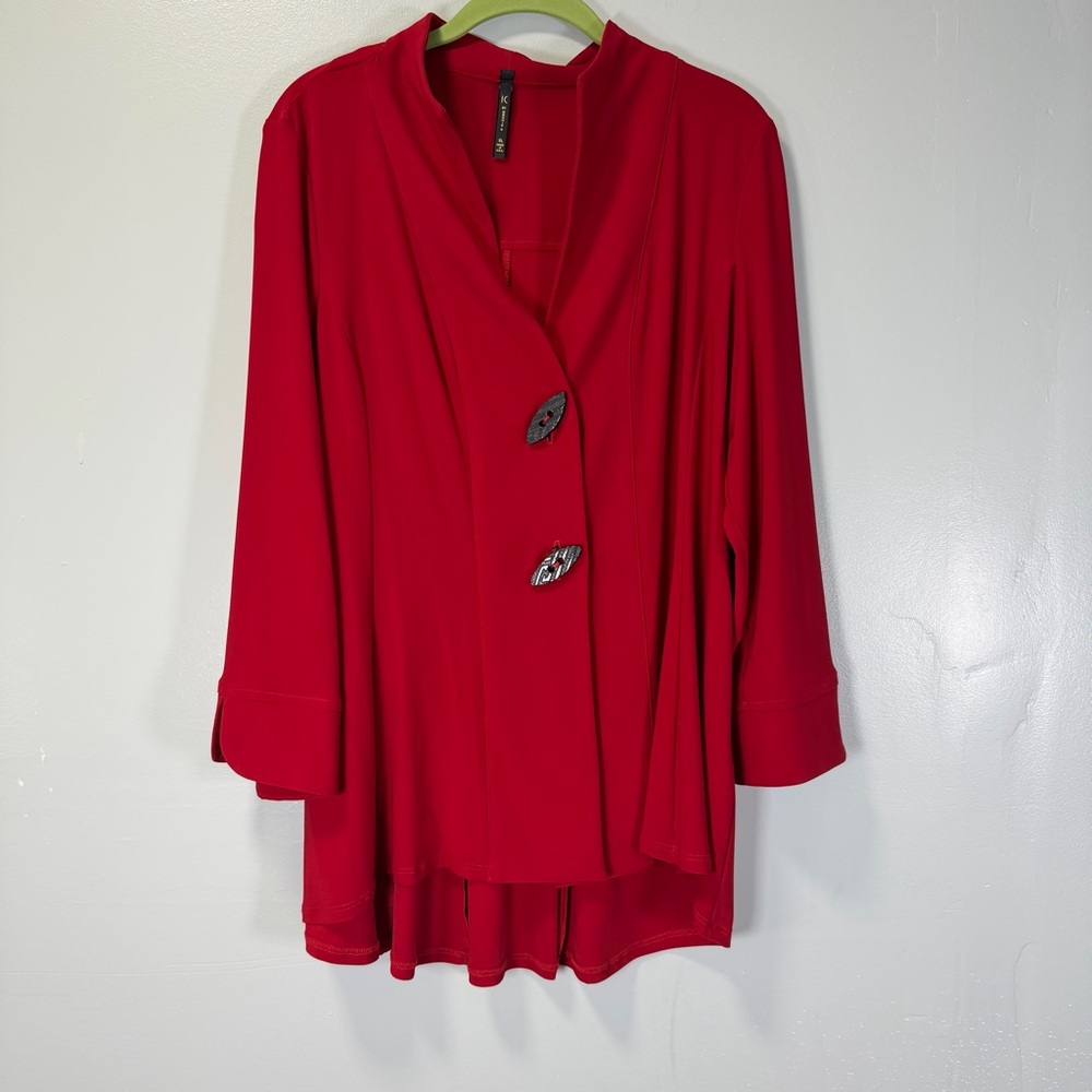 IC By Connie K Jacket Topper Red ‎ Button Front 3/4 Sleeves Size XL